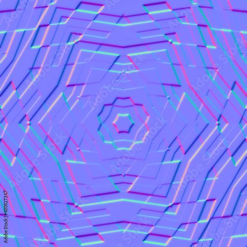 Abstract geometric kaleidoscope background. Kaleidoscope normal map texture, seamless kaleidoscope pattern, 3d rendered