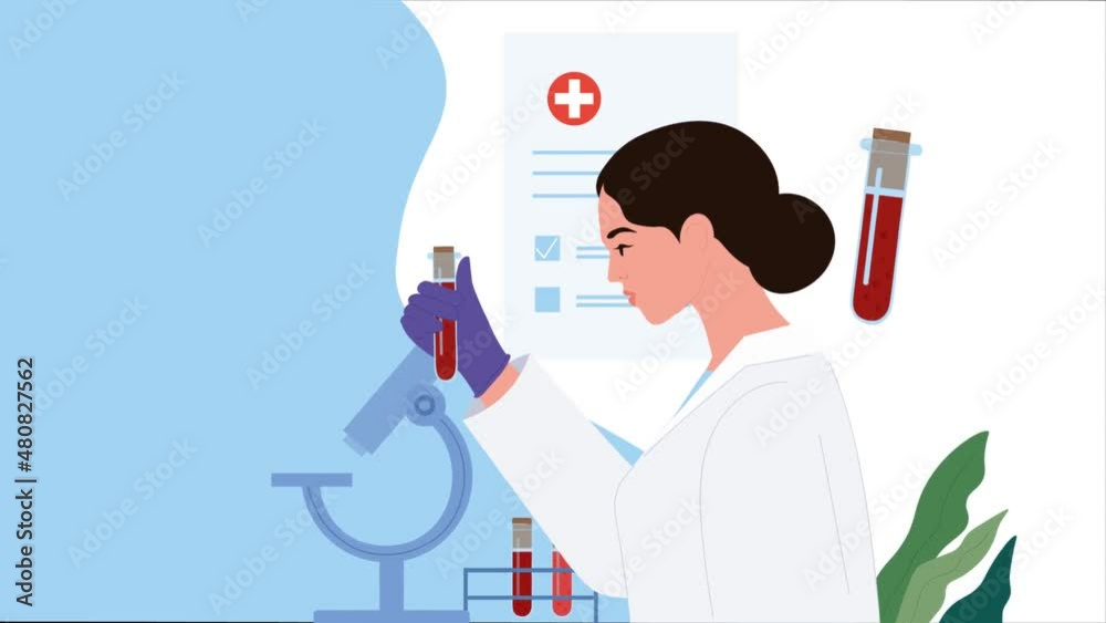 Analysis of blood samples video concept. Moving doctor hold test tube ...