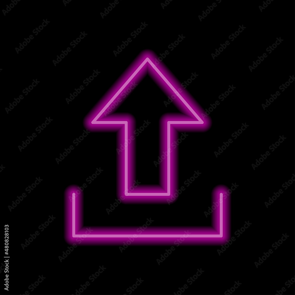 Upload simple icon, vector. Flat desing. Purple neon on black background.ai Upload simple icon, vector. Flat desing. Purple neon on black background.ai
