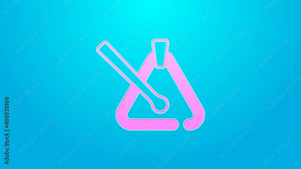 Pink line Triangle musical instrument icon isolated on blue background. 4K Video motion graphic animation Pink line Triangle musical instrument icon isolated on blue background. 4K Video motion graphic animation
