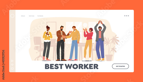 Best Worker Encouraging Landing Page Template. Success, Congratulation Business Colleagues. Boss Congratulate Officer