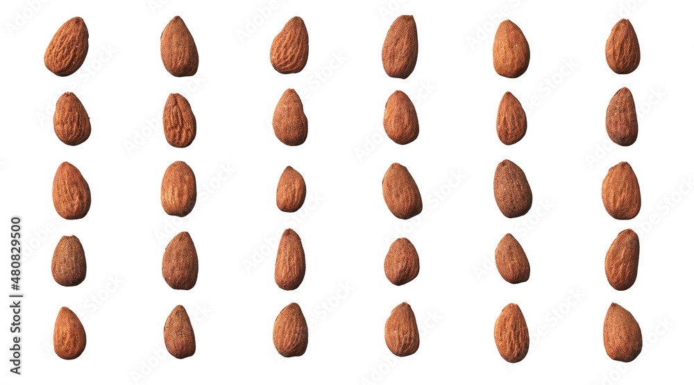 Fototapeta premium Bunch of delicious almonds isolated over white background