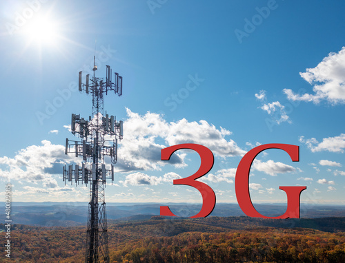 End of life or shutdown for 3rd generation or 3G cell mobile networks illustrated with 3G sinking below rural horizon behind tower
