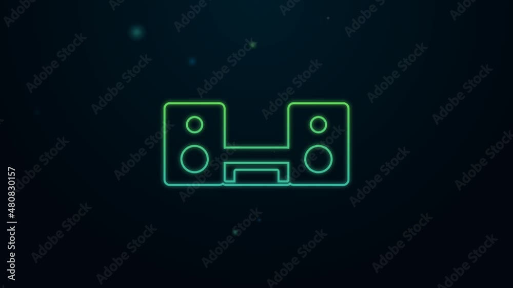 Glowing neon line Home stereo with two speakers icon isolated on black background. Music system. 4K Video motion graphic animation Glowing neon line Home stereo with two speakers icon isolated on black background. Music system. 4K Video motion graphic animation