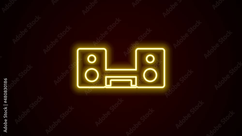 Glowing neon line Home stereo with two speakers icon isolated on black background. Music system. 4K Video motion graphic animation Glowing neon line Home stereo with two speakers icon isolated on black background. Music system. 4K Video motion graphic animation