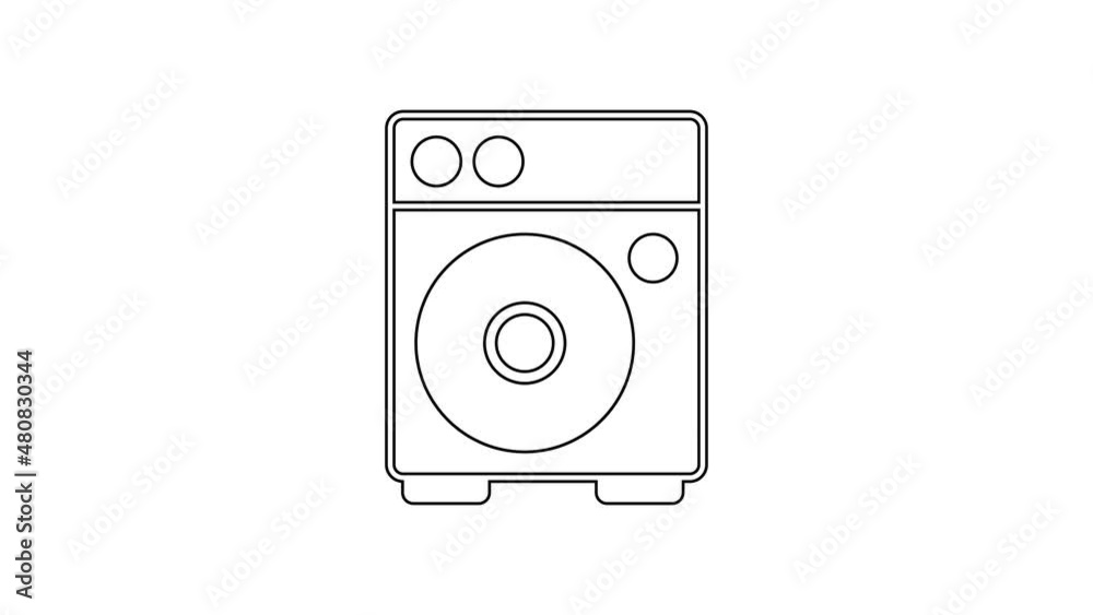 Black line Guitar amplifier icon isolated on white background. Musical instrument. 4K Video motion graphic animation Black line Guitar amplifier icon isolated on white background. Musical instrument. 4K Video motion graphic animation