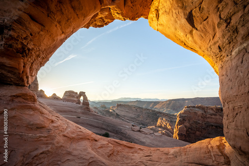 Morning Sunlight Lights Frame Arch And Delicate Arch