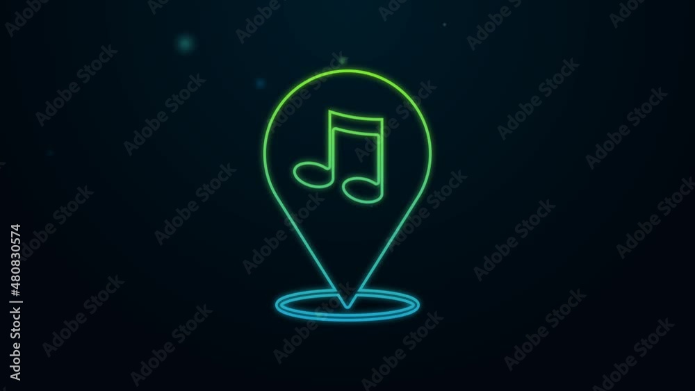 Glowing neon line Location musical note icon isolated on black background. Music and sound concept. 4K Video motion graphic animation Glowing neon line Location musical note icon isolated on black background. Music and sound concept. 4K Video motion graphic animation