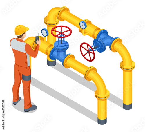 Fototapeta Isometric Valves and Piping, Communications, Stop Valves, Appliances for Gas Pumping Station