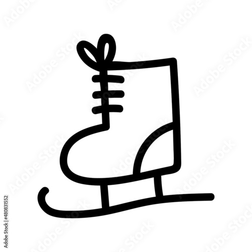 Ice skates in doodle sketch style. Vector illustration.