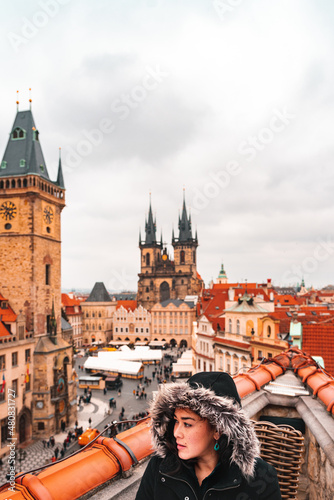 Beautiful Girl Fur Hood City Prague