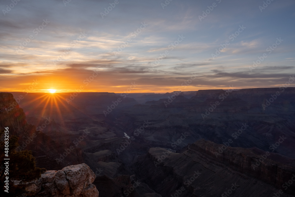 Orange Sunburst Lights Up the Horizon of the Grand Canyon