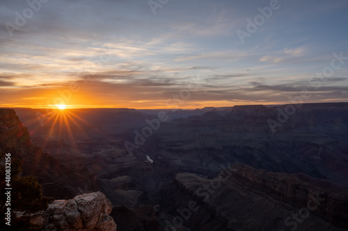 Orange Sunburst Lights Up the Horizon of the Grand Canyon