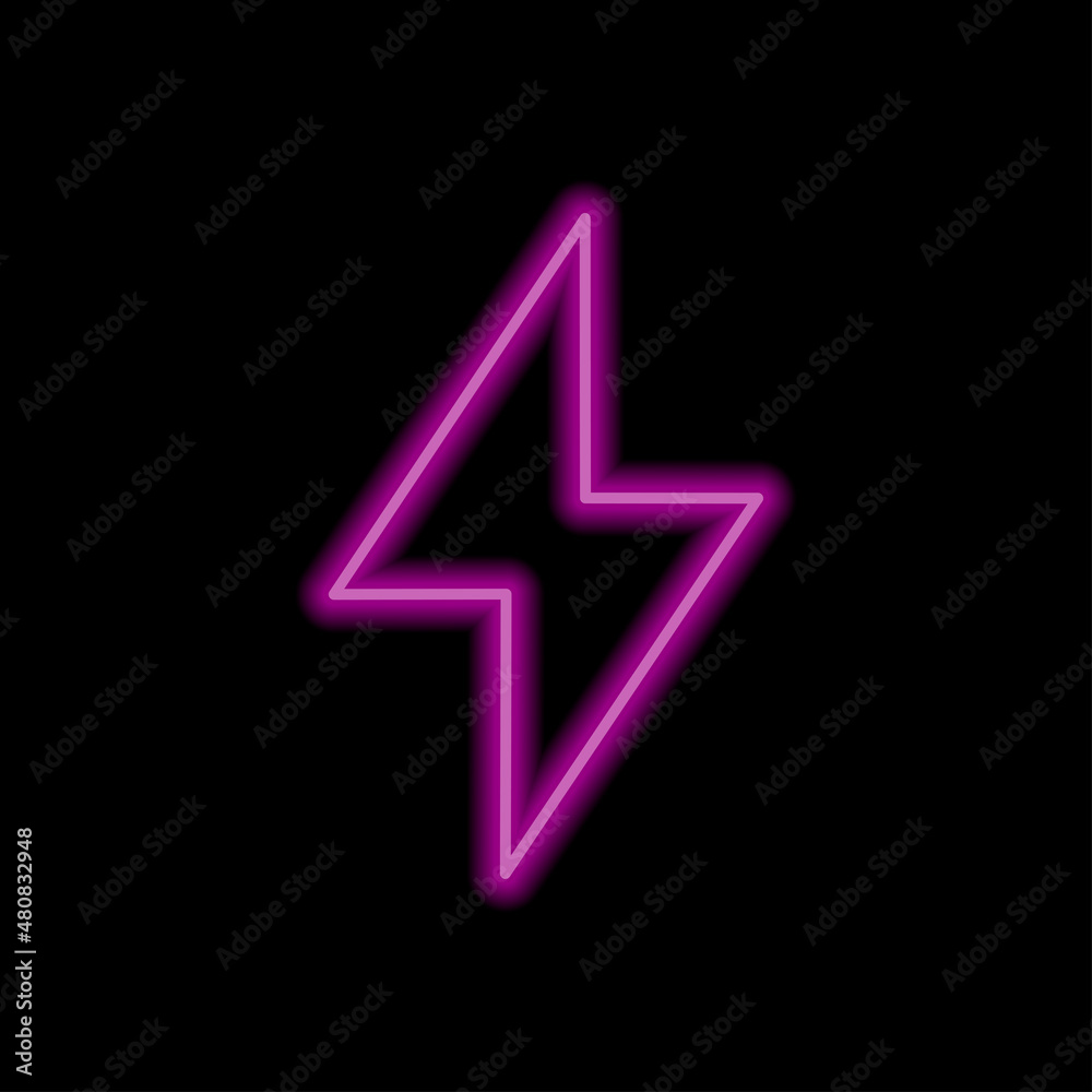 Flash simple icon vector. Flat desing. Purple neon on black background.ai Flash simple icon vector. Flat desing. Purple neon on black background.ai
