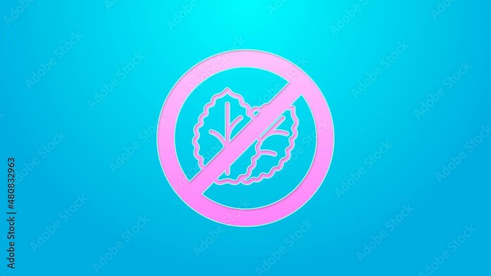 Pink line No tobacco leaf icon isolated on blue background. Tobacco leaves. 4K Video motion graphic animation Pink line No tobacco leaf icon isolated on blue background. Tobacco leaves. 4K Video motion graphic animation
