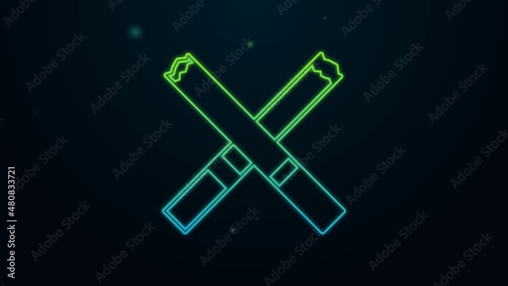 Glowing neon line Cigarette icon isolated on black background. Tobacco sign. Smoking symbol. 4K Video motion graphic animation Glowing neon line Cigarette icon isolated on black background. Tobacco sign. Smoking symbol. 4K Video motion graphic animation