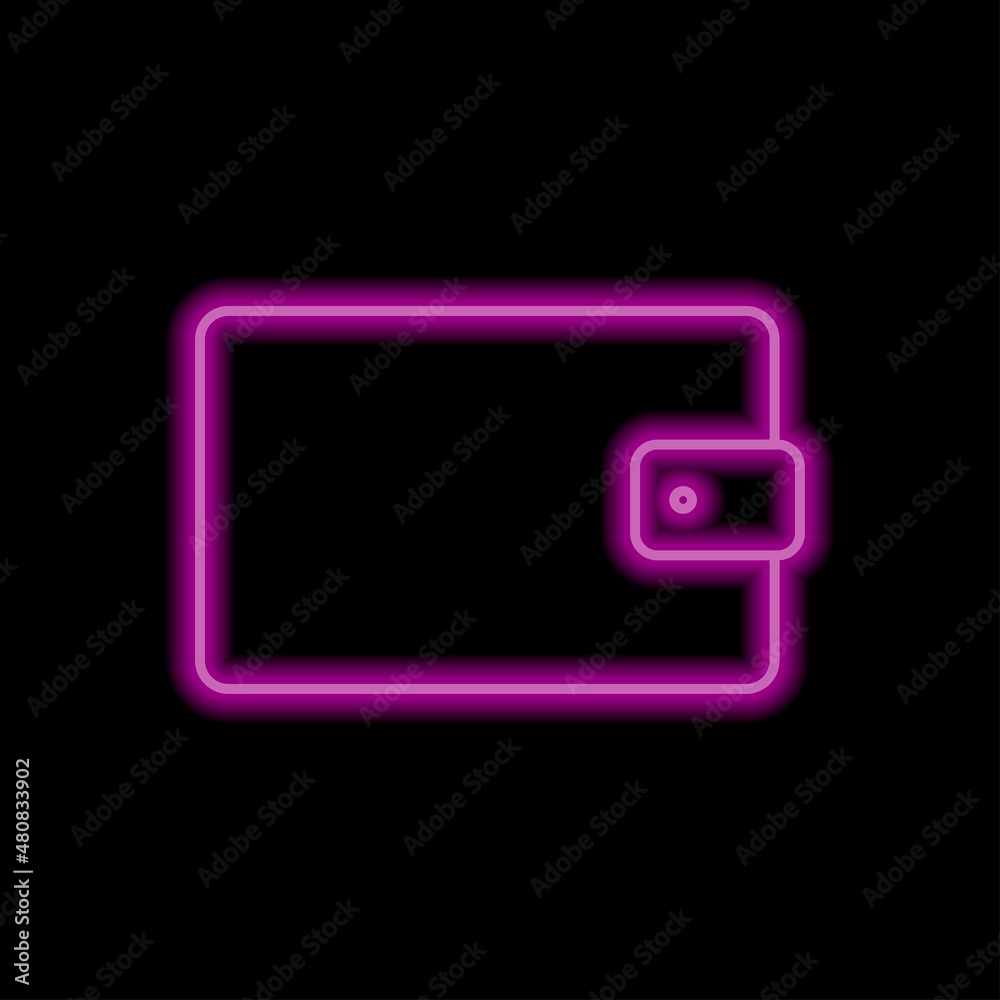 Purse simple icon vector. Flat desing. Purple neon on black background.ai Purse simple icon vector. Flat desing. Purple neon on black background.ai
