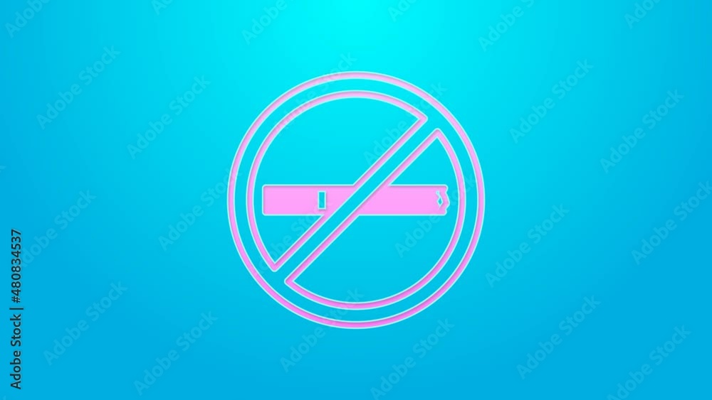Pink line No smoking icon isolated on blue background. Cigarette smoking prohibited sign. 4K Video motion graphic animation Pink line No smoking icon isolated on blue background. Cigarette smoking prohibited sign. 4K Video motion graphic animation