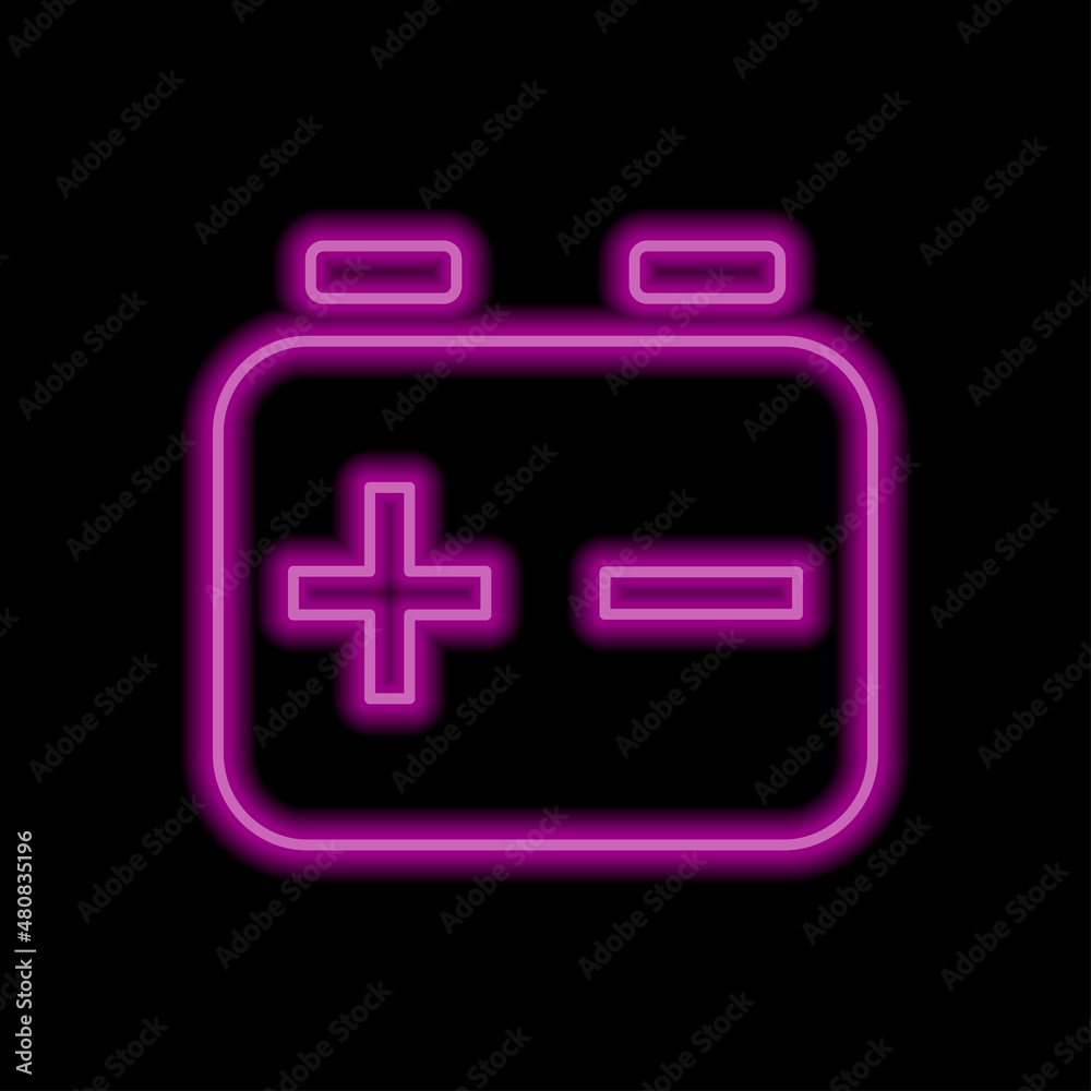 Battery accumulator simple icon. Flat desing. Purple neon on black background.ai Battery accumulator simple icon. Flat desing. Purple neon on black background.ai