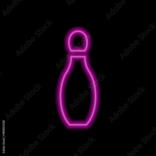 Bowling skittle simple icon. Flat desing. Purple neon on black background.ai