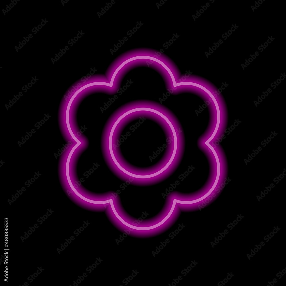Flower simple icon vector. Flat desing. Purple neon on black background.ai Flower simple icon vector. Flat desing. Purple neon on black background.ai