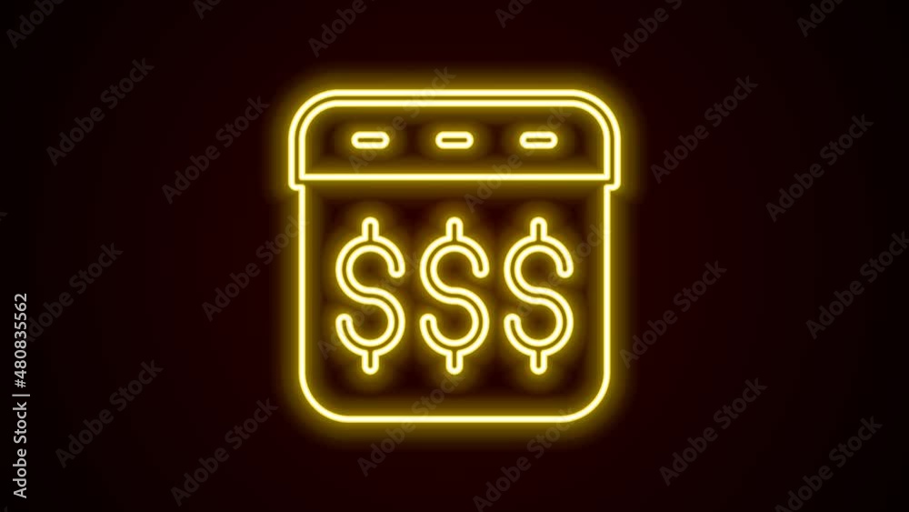 Glowing neon line Payday, calendar with dollar icon isolated on black background. 4K Video motion graphic animation Glowing neon line Payday, calendar with dollar icon isolated on black background. 4K Video motion graphic animation