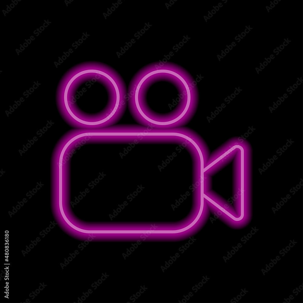 Video camera simple icon. Flat desing. Purple neon on black background.ai Video camera simple icon. Flat desing. Purple neon on black background.ai