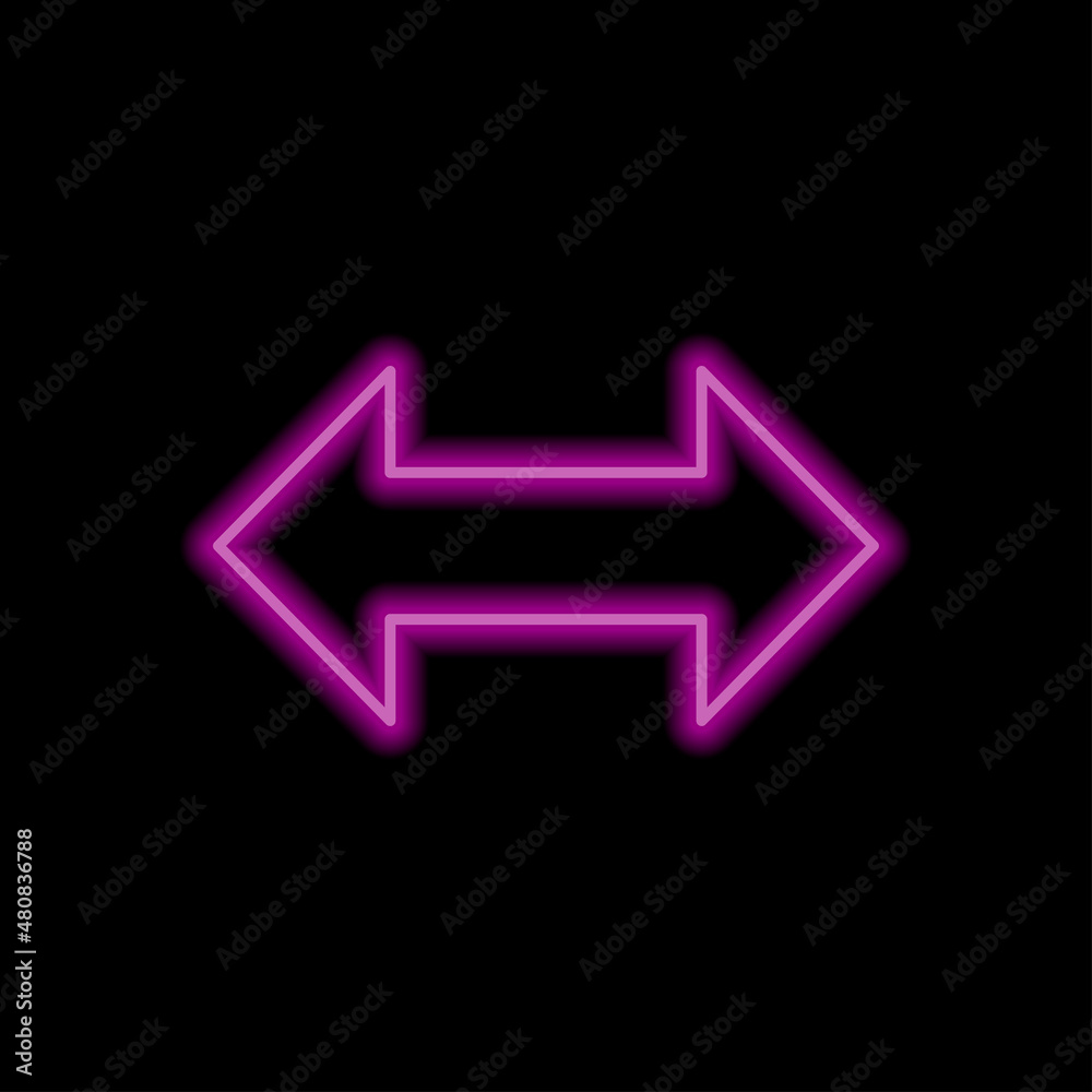 Arrow, two side simple icon vector. Flat desing. Purple neon on black background.ai Arrow, two side simple icon vector. Flat desing. Purple neon on black background.ai