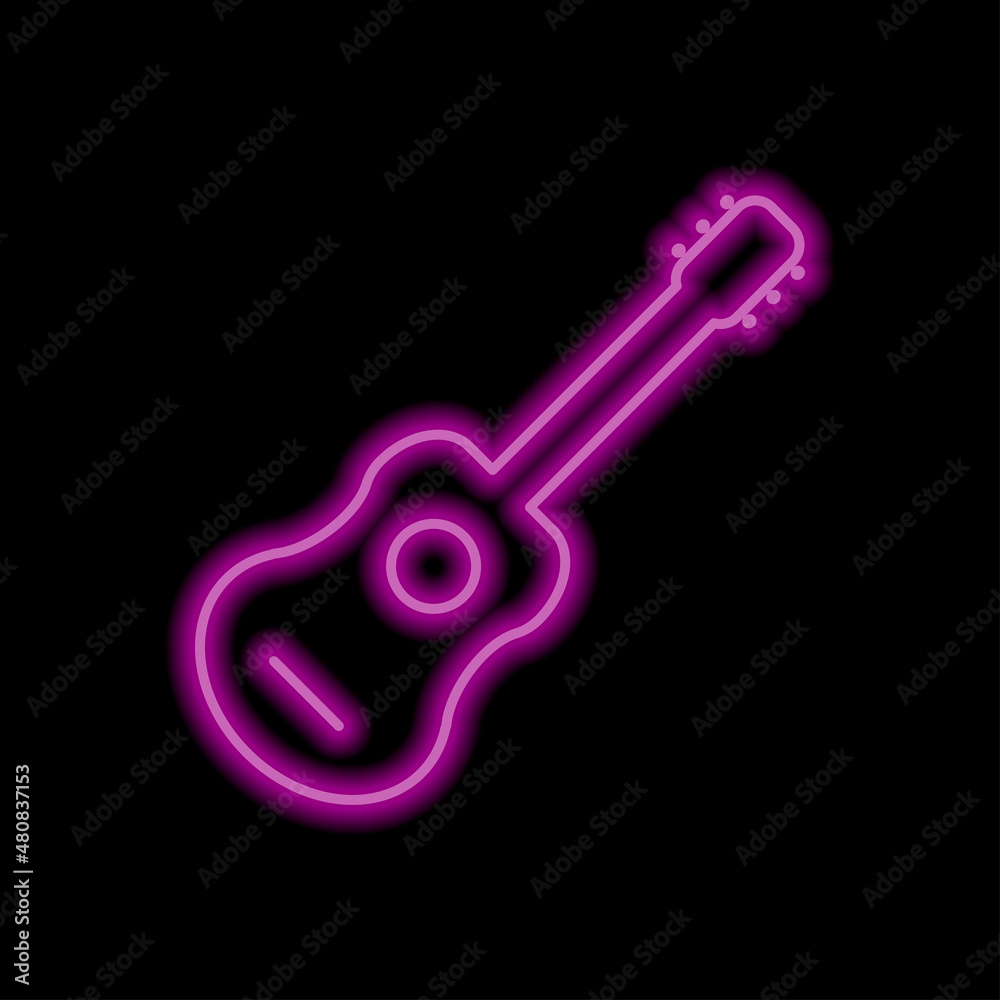 Guitar simple icon. Flat desing. Purple neon on black background.ai Guitar simple icon. Flat desing. Purple neon on black background.ai