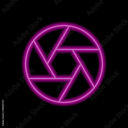 Focus simple icon. Flat desing. Purple neon on black background.ai