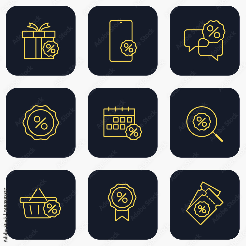 Set of Discount icon. Discount pack symbol template for graphic and web design collection logo vector illustration Set of Discount icon. Discount pack symbol template for graphic and web design collection logo vector illustration