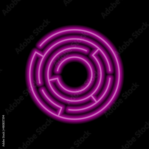 Maze simple icon. Flat desing. Purple neon on black background.ai