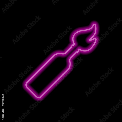 Molotov cocktail simple icon. Flat desing. Purple neon on black background.ai