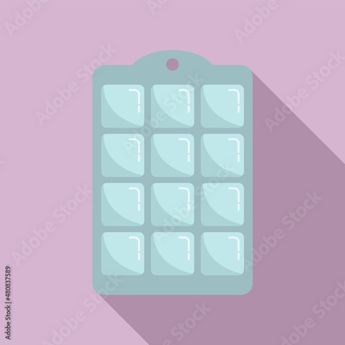 Square ice cube tray icon flat vector. Water container
