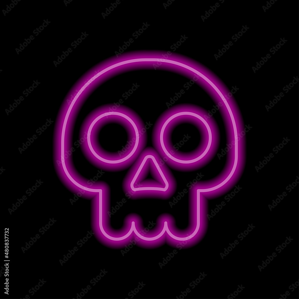 Skull simple icon. Flat desing. Purple neon on black background.ai Skull simple icon. Flat desing. Purple neon on black background.ai