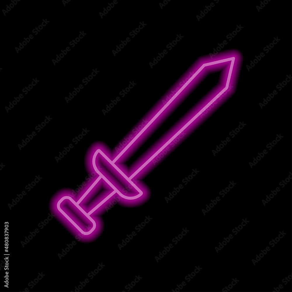 Sword simple icon. Flat desing. Purple neon on black background.ai Sword simple icon. Flat desing. Purple neon on black background.ai
