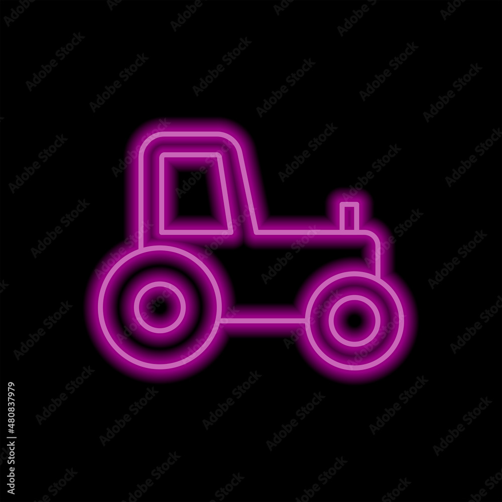 Tractor simple icon. Flat desing. Purple neon on black background.ai Tractor simple icon. Flat desing. Purple neon on black background.ai