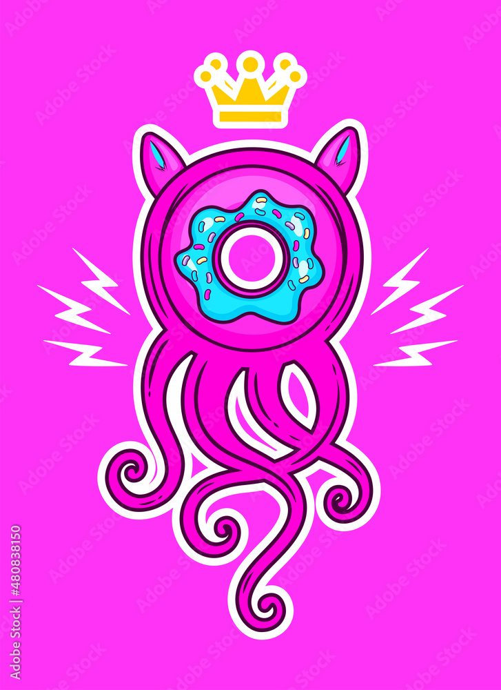 cute donut-faced octopus character vector