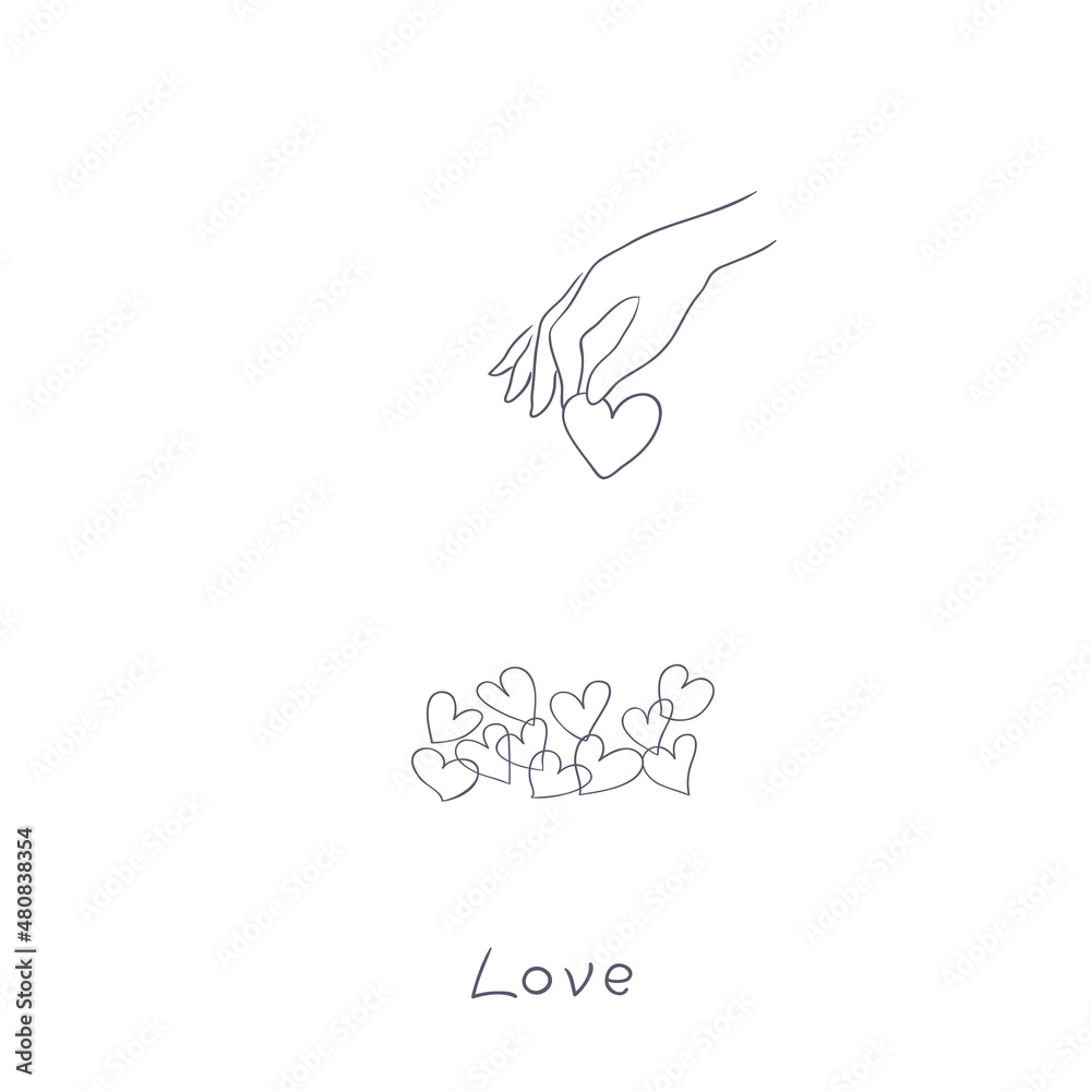 modern minimalistic logo in boho style. hand holds the heart. minimal design. vector illustration. modern minimalistic logo in boho style. hand holds the heart. minimal design. vector illustration.