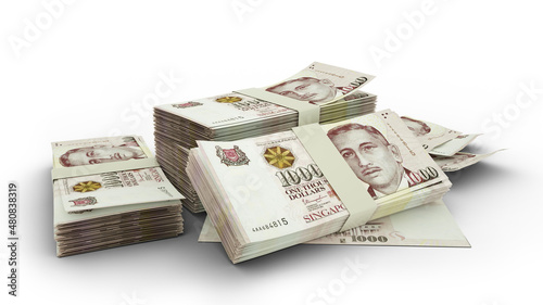 Photography 3D rendering of Stack of Singapore dollar notes isolated on white background