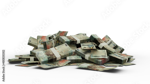 3D Stack of São Tomé and Príncipe dobra notes isolated on white background.