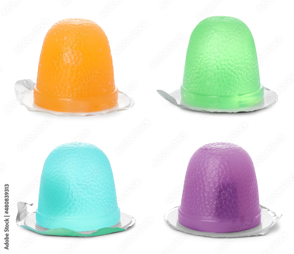 Set with different tasty jelly candies on white background Set with different tasty jelly candies on white background