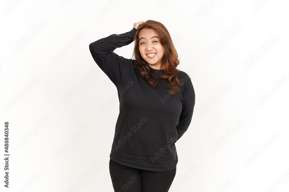 Confused Of Beautiful Asian Woman Wearing Black Shirt Isolated On White Background Confused Of Beautiful Asian Woman Wearing Black Shirt Isolated On White Background