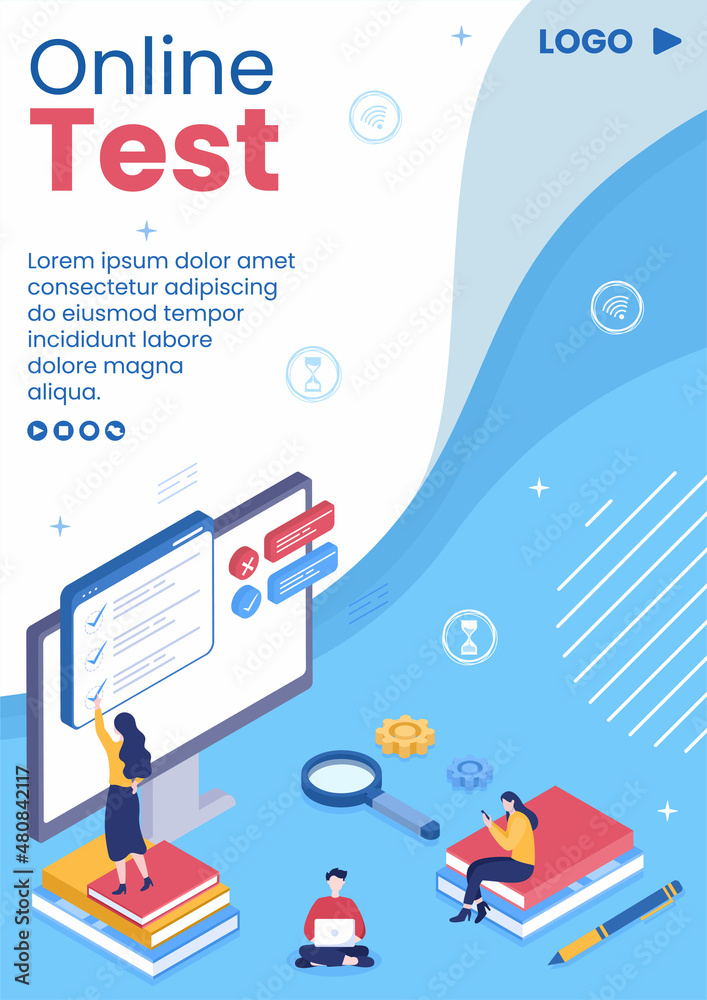 Fototapeta premium Online Testing Course Flyer Template Flat Design Illustration Editable of Square Background for Social media, E-learning and Education Concept