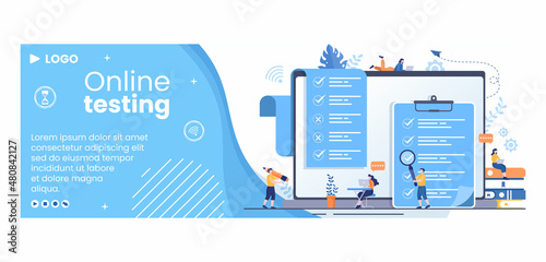 Online Testing Course Cover Template Flat Design Illustration Editable of Square Background for Social media, E-learning and Education Concept