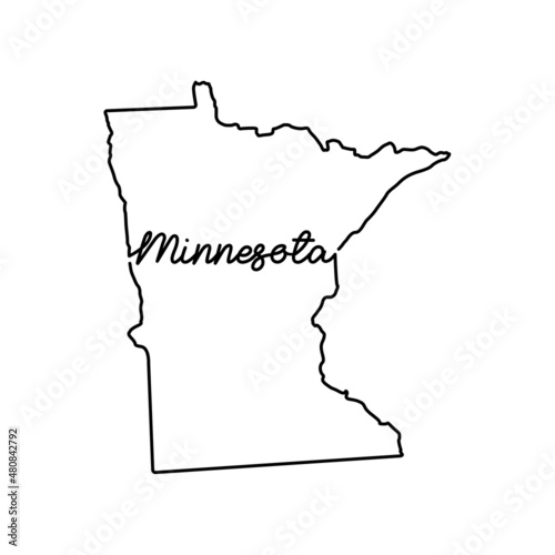 Minnesota US state outline map with the handwritten state name. Continuous line drawing of patriotic home sign. A love for a small homeland. T-shirt print idea. Vector illustration.