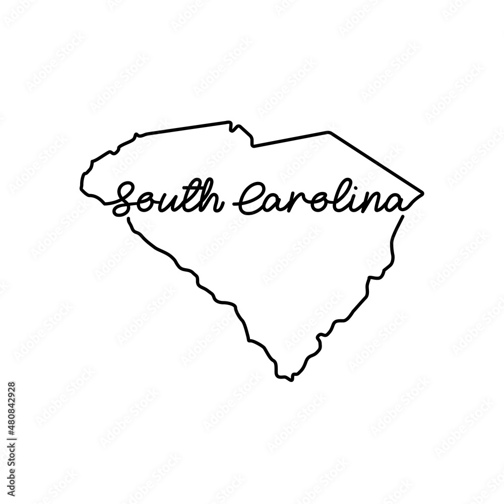 South Carolina US state outline map with the handwritten state name