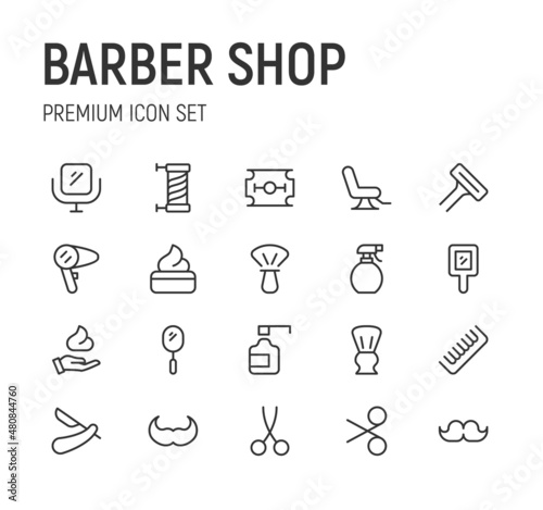 Set of barber shop line icons.