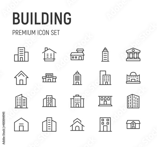 Set of building line icons.