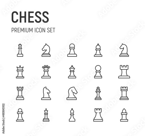 Set of chess line icons.